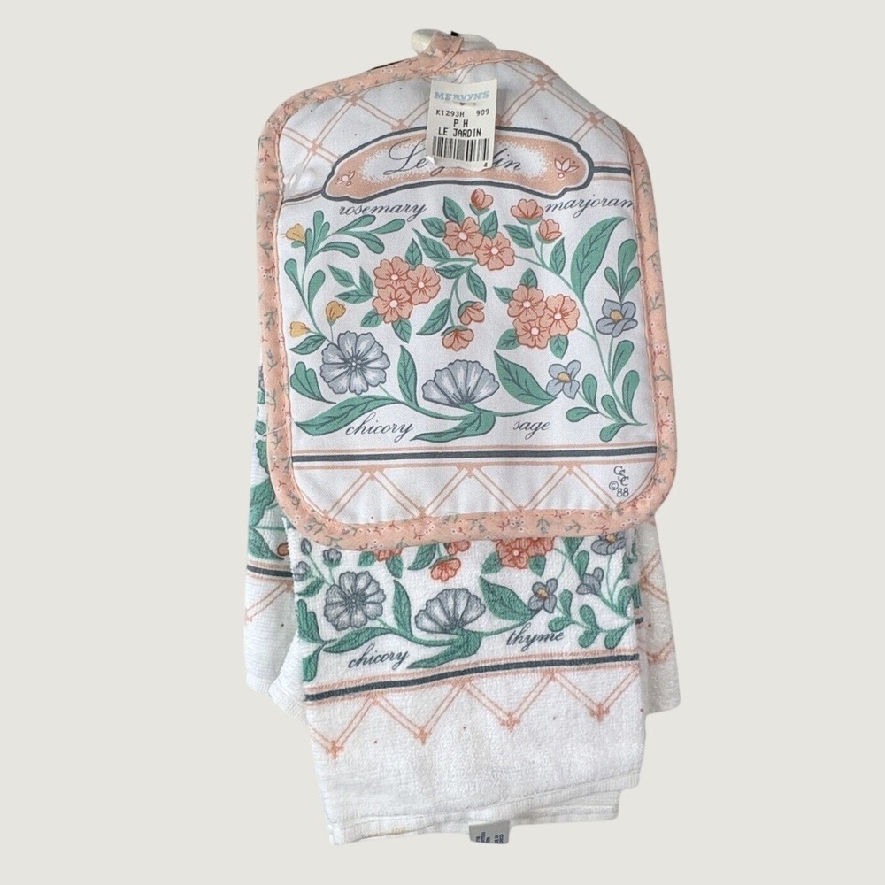 Mervyns Le Jardin Vintage Kitchen Towel Pot Holder Set Floral Cottagecore Retro